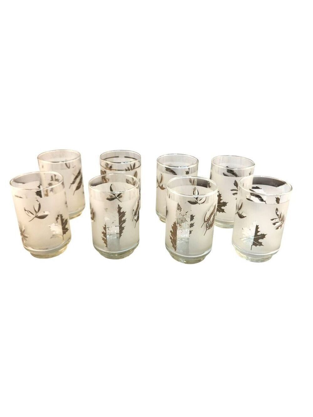 Vintage Libbey Silver Foliage Glasses Set Of 7 Frosted Tumblers With Metallic Le